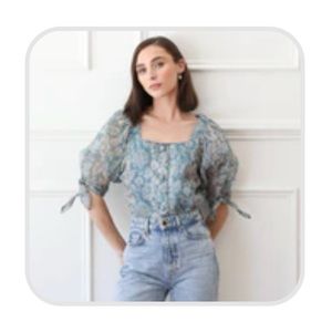 Mille Top. NWT button front, tie at sleeves.